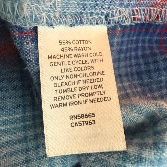 BP. Womens Long Sleeve Button-Up Blue/Red Flannel Cotton Rayon Shirt Medium - Picture 8 of 8